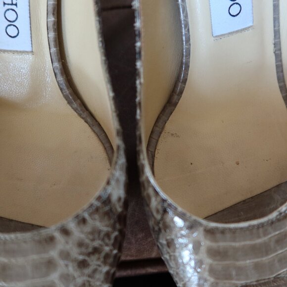 $895 Jimmy Choo peep toe platform snakeskin pumps in grey/green 36 1/2 ITALY - Picture 9 of 15